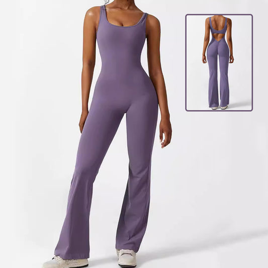 Combinaisons évasées sans manches pour femmes, pantalons longs de fitness et de yoga