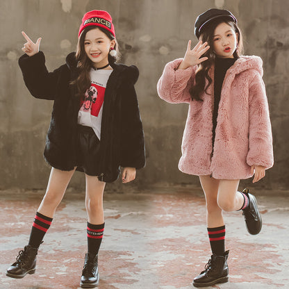 Manteau en fausse fourrure pour fille, taille moyenne et grande, épais, thermique, en fourrure, vêtements d'hiver pour enfants, nouveau manteau en laine artificielle