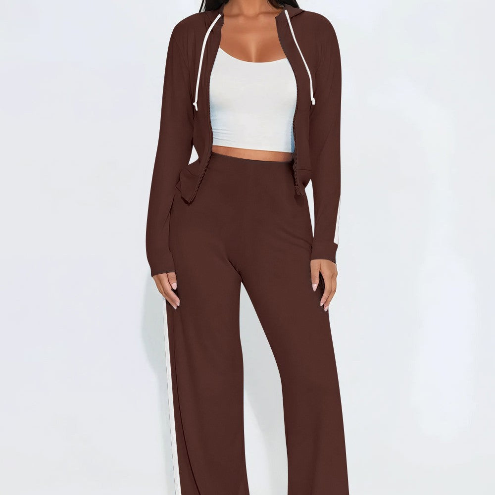 Stylish Color-Block Patchwork Two-Piece Set With A Hooded Top