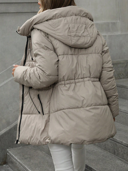 Manteau mi-long matelassé à capuche, taille ajustable, décontracté, rembourré, vêtements d'hiver pour femmes