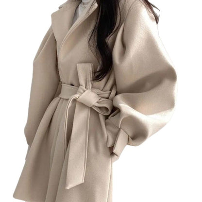 Manteau coupe-vent ample en laine pour femme, col tailleur, mi-long et petit