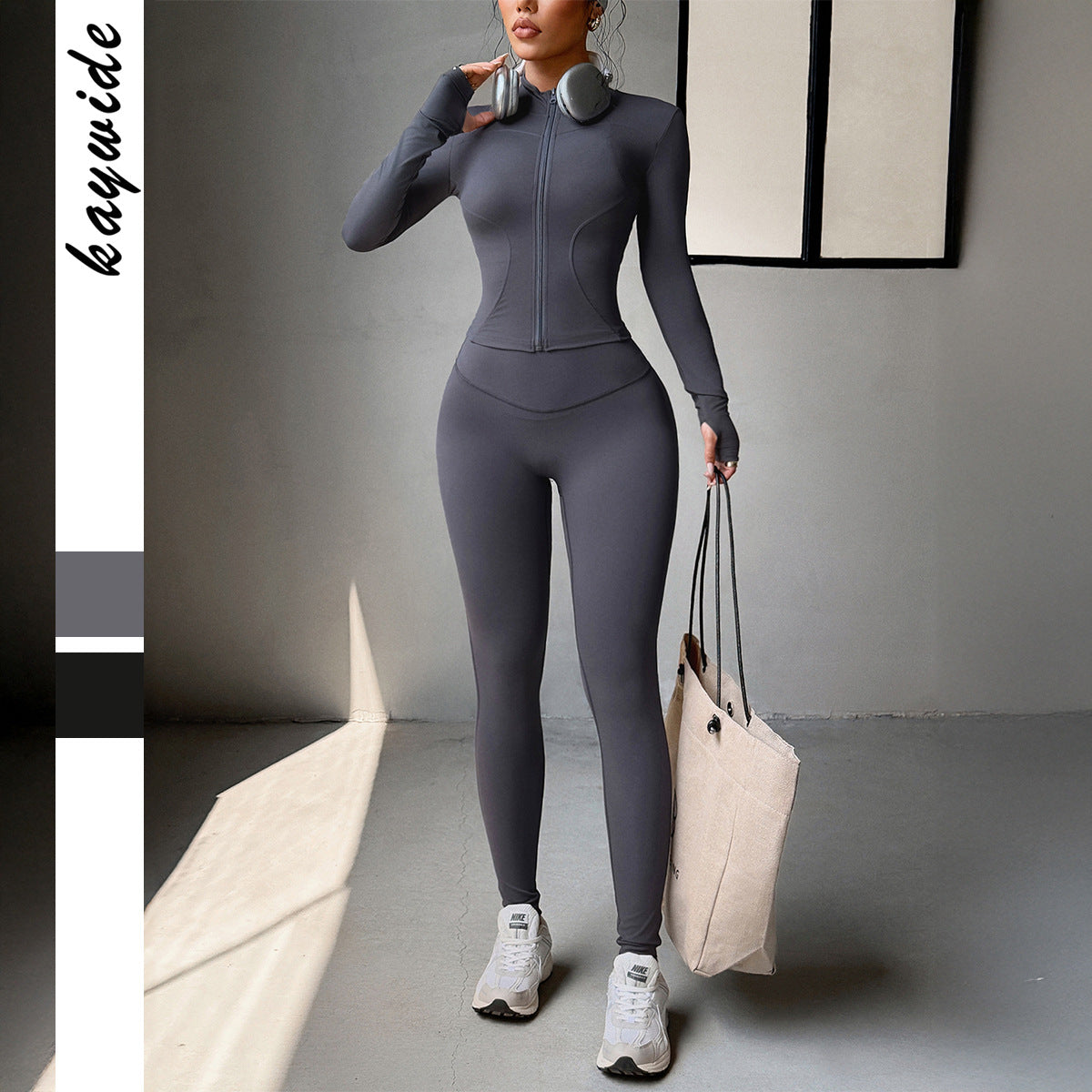 Fitness Enhancing High Elastic Yoga Set With Zipper For A Slimmer Silhouette