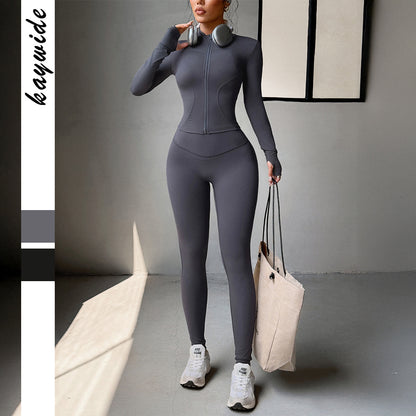 Fitness Enhancing High Elastic Yoga Set With Zipper For A Slimmer Silhouette