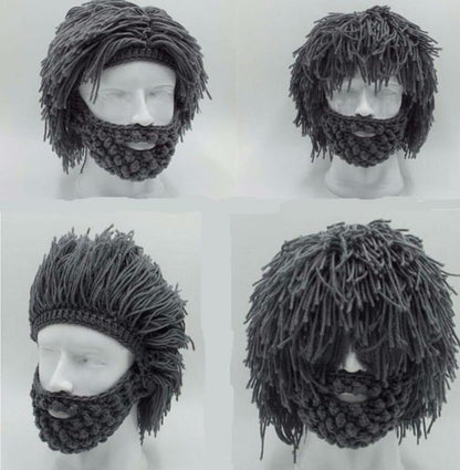 Chapeaux en laine tricotés faits à la main pour fête d'Halloween, barbe, perruques pour hommes et femmes