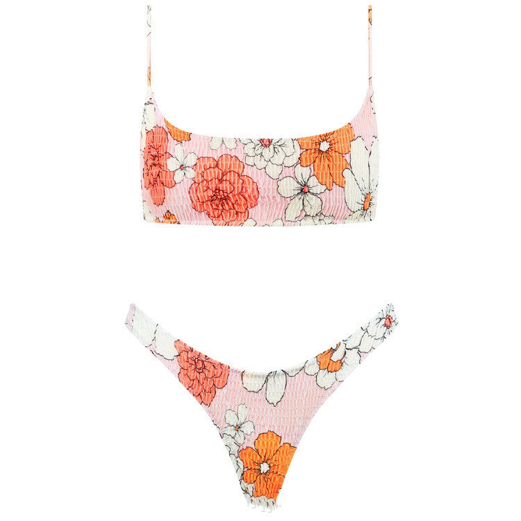 European And American Tube Top Pleated INS Triangle Double-sided Swimsuit