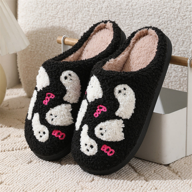 Chaussons d'intérieur antidérapants en coton pour femme, motif fantôme de dessin animé d'Halloween