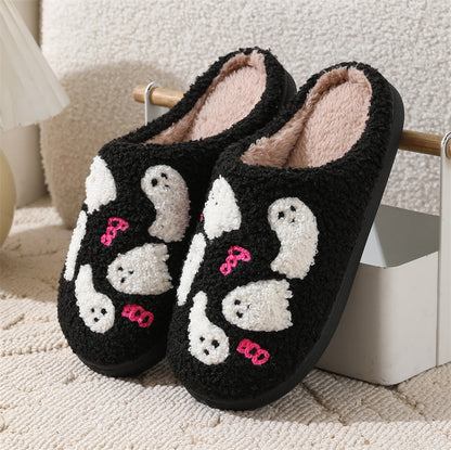 Chaussons d'intérieur antidérapants en coton pour femme, motif fantôme de dessin animé d'Halloween