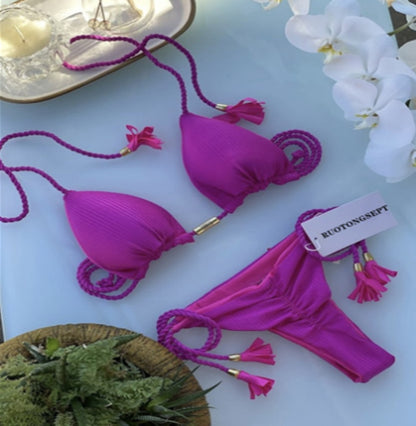 Solid Color Braided Swimsuit Multicolor European And American Bikini