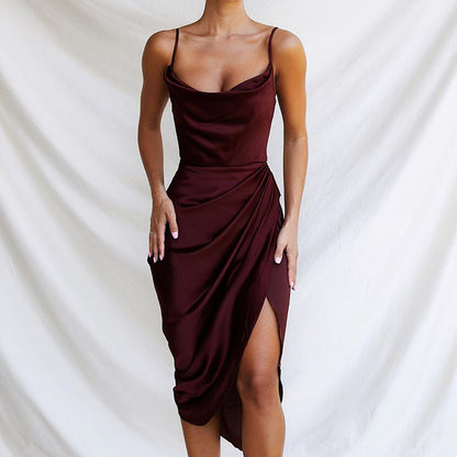 Sexy Slit Satin European And American Slim Sleeveless Split Skirt