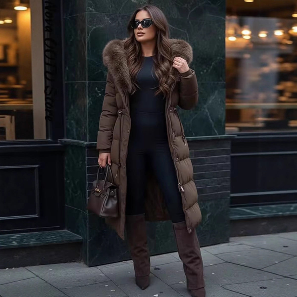 Womens Stylish Warm Coat With A Fur Collar
