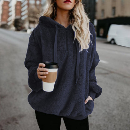 Sweat à capuche polaire à manches longues pour femme, style polaire, chaud, avec poches zippées, collection automne-hiver
