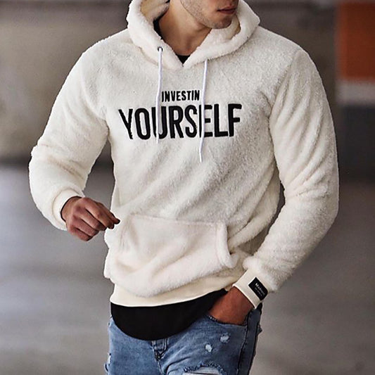 Sweat à capuche d'hiver pour homme, style décontracté et moelleux, avec poche kangourou