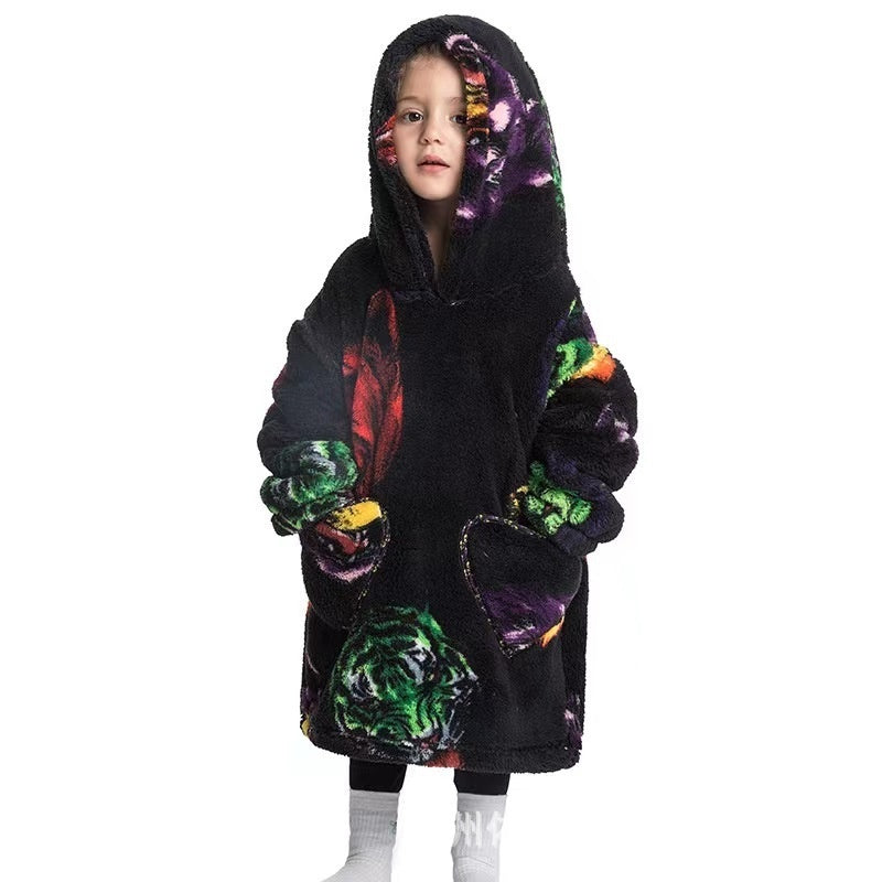 Vêtements confortables en velours de coton résistants au froid pour garçons et filles, couverture à capuche épaisse grande taille, vêtements de nuit pour enfants