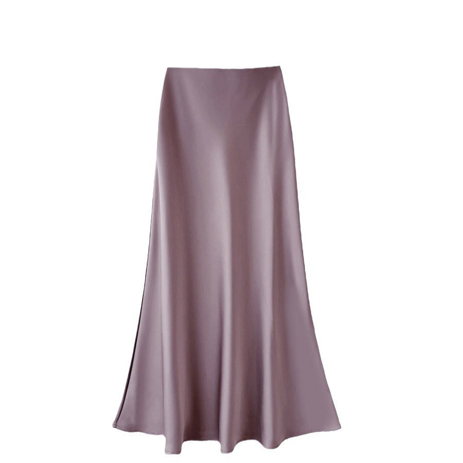 High Waist Slimming Mid-length Satin Acetate Silky Skirt