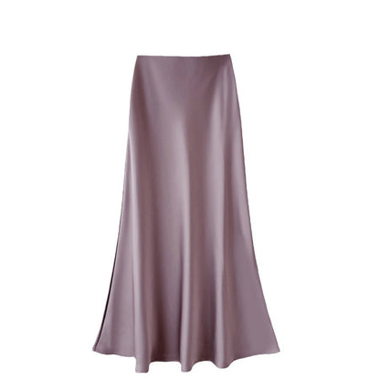High Waist Slimming Mid-length Satin Acetate Silky Skirt