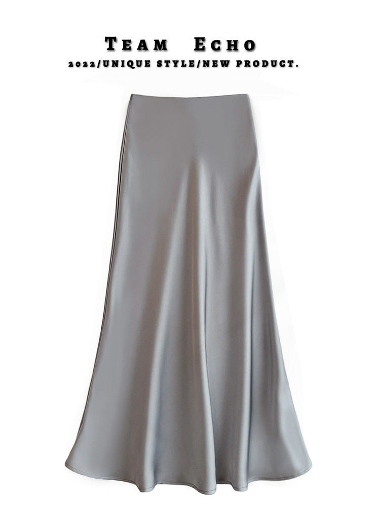 High Waist Slimming Mid-length Satin Acetate Silky Skirt