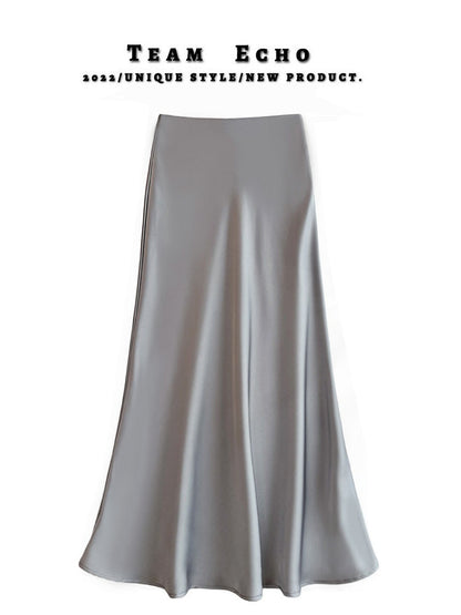 High Waist Slimming Mid-length Satin Acetate Silky Skirt