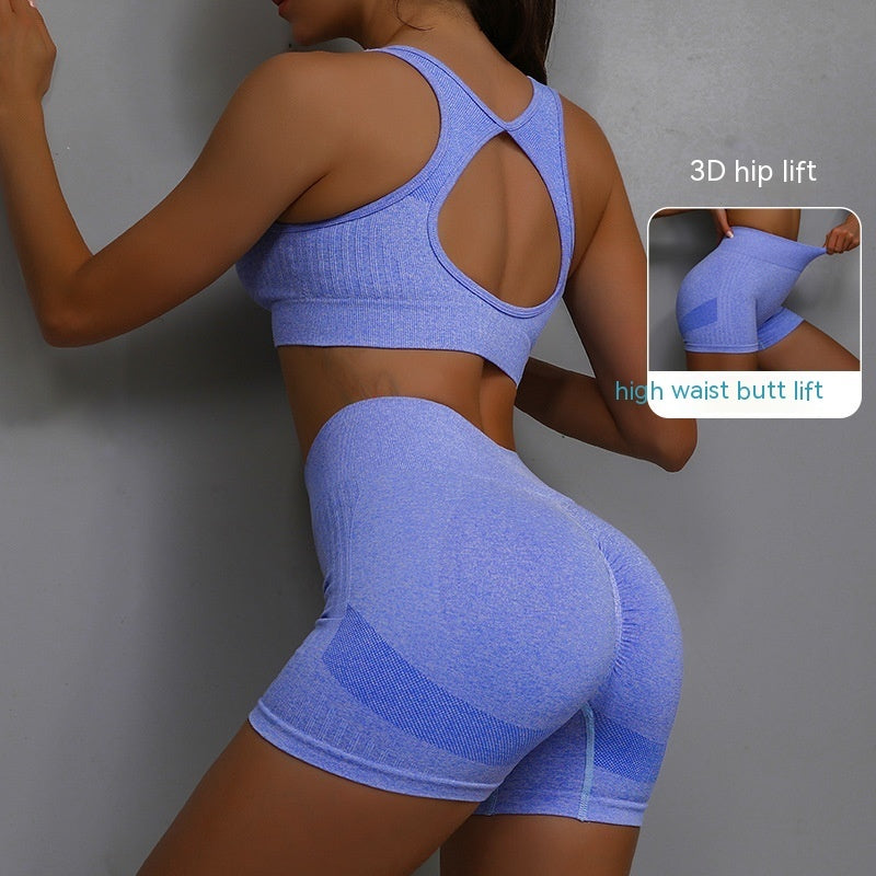Ensemble de sport 2 pièces pour femme, short respirant rehaussant les hanches et soutien-gorge ajouré dans le dos