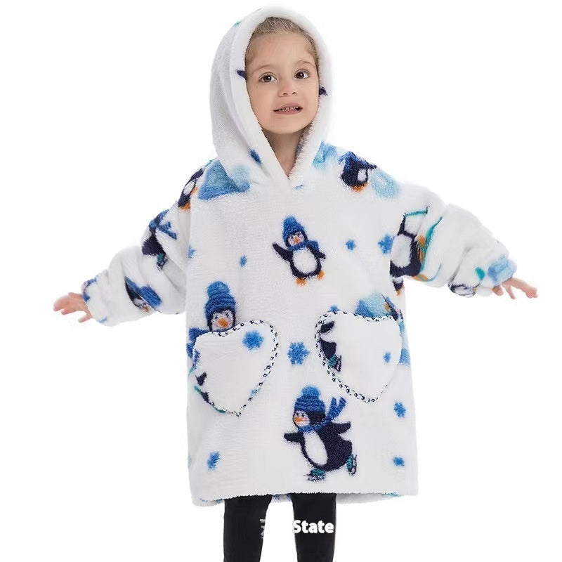 Vêtements confortables en velours de coton résistants au froid pour garçons et filles, couverture à capuche épaisse grande taille, vêtements de nuit pour enfants