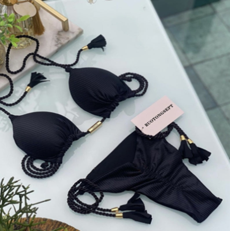 Solid Color Braided Swimsuit Multicolor European And American Bikini