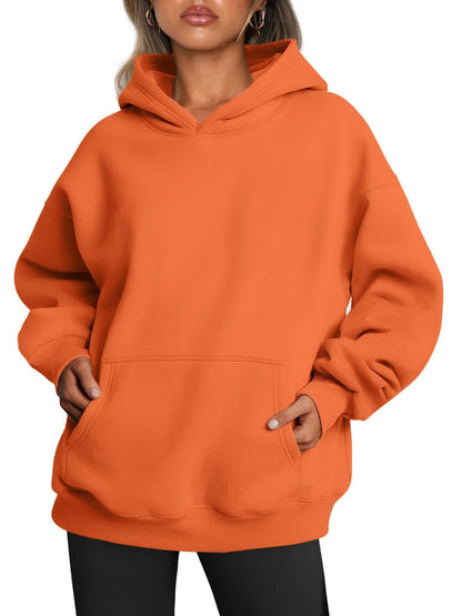 Sweats à capuche surdimensionnés pour femmes, sweats amples en polaire avec poche, pulls à manches longues, tenues d'hiver et d'automne, vêtements de sport