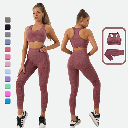 Ensemble de yoga 2 pièces sans couture pour femmes, survêtement, leggings taille haute, vêtements de sport, haut court de fitness, combinaisons de sport, ensemble de gymnastique
