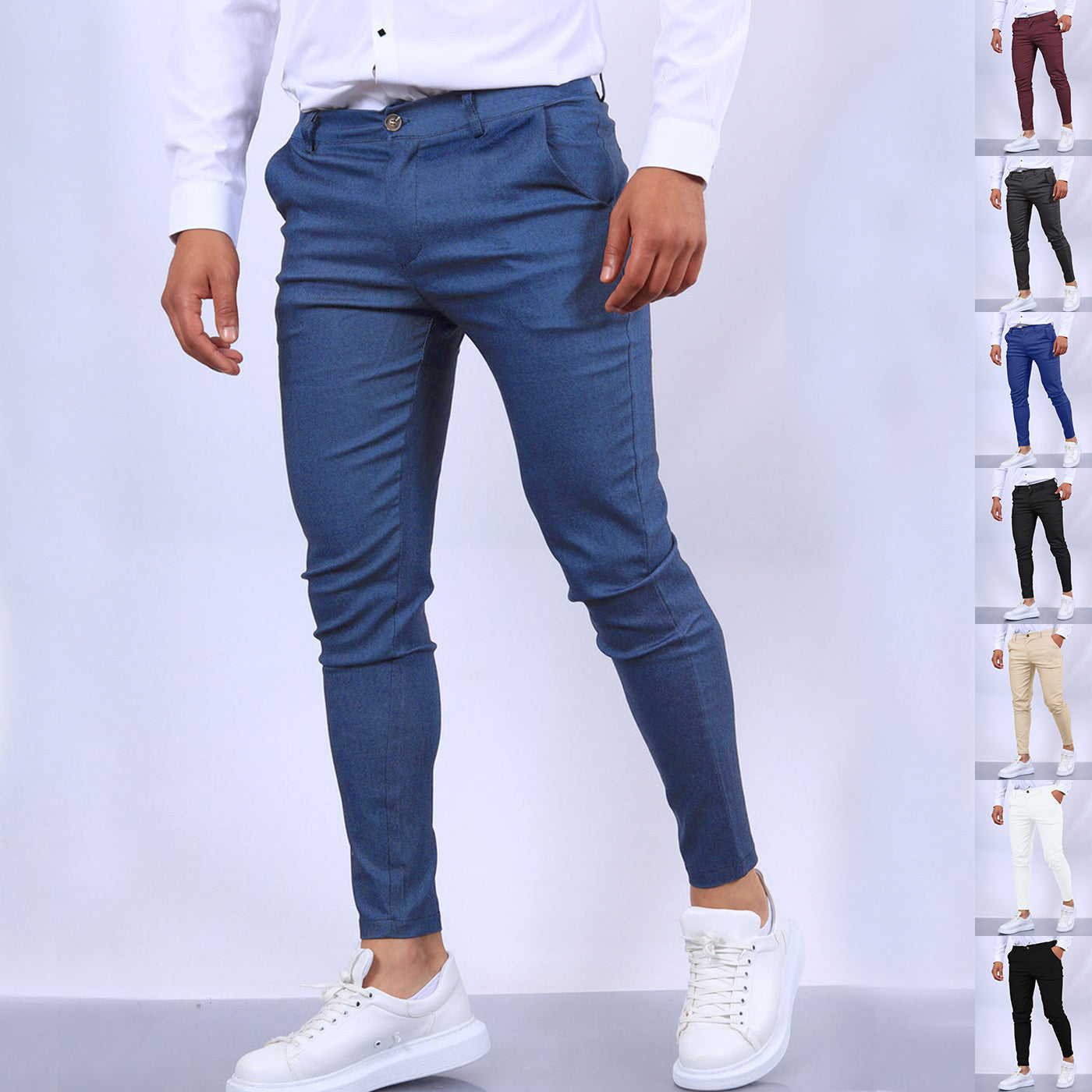 Pantalon slim boutonné pour homme, tendance, uni