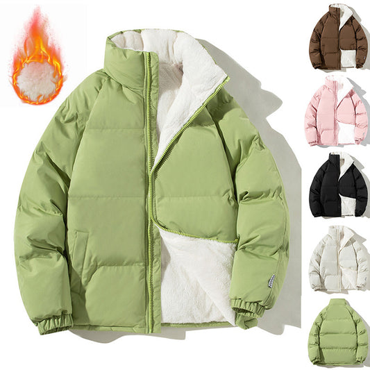 Manteau à col montant avec poches pour couple, veste épaisse et chaude en peluche pour femme et homme, vêtement d'extérieur ample
