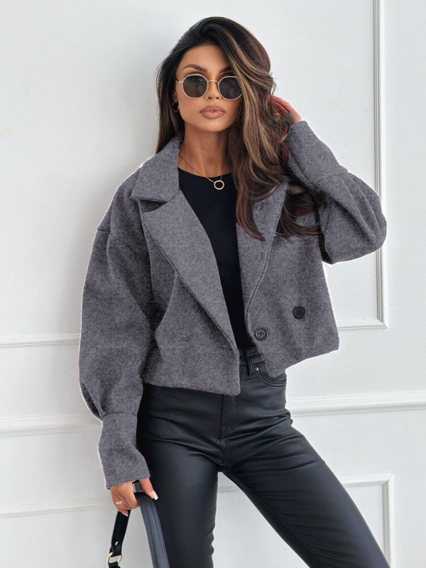 Manteau court en laine à col de costume tendance et polyvalent