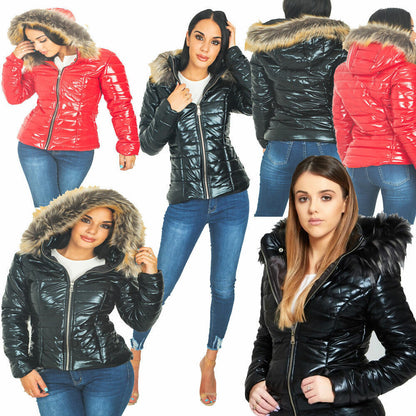 Womens Cropped Puffer Coat With A Large Fur Collar