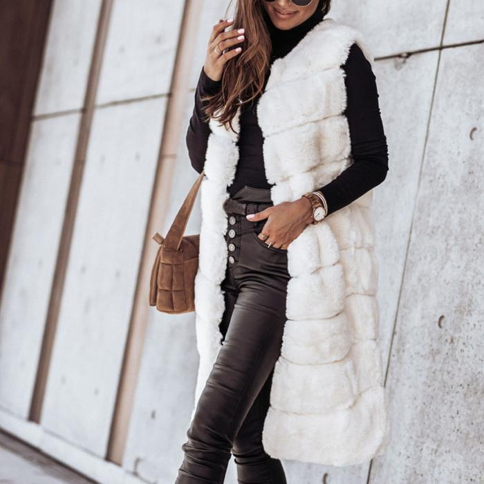 Manteau long de poils sans manches très classe pour femme chaud
