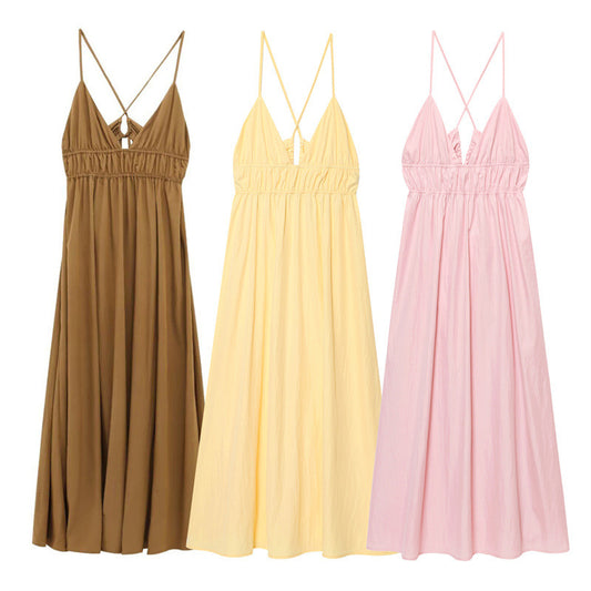 Robe dos nu à bretelles et col en V pour femme, printemps-été