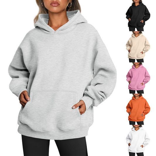 Sweats à capuche surdimensionnés pour femmes, sweats amples en polaire avec poche, pulls à manches longues, tenues d'hiver et d'automne, vêtements de sport