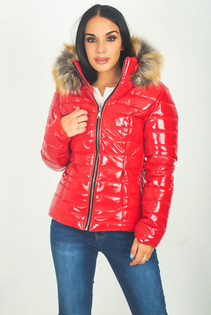 Womens Cropped Puffer Coat With A Large Fur Collar