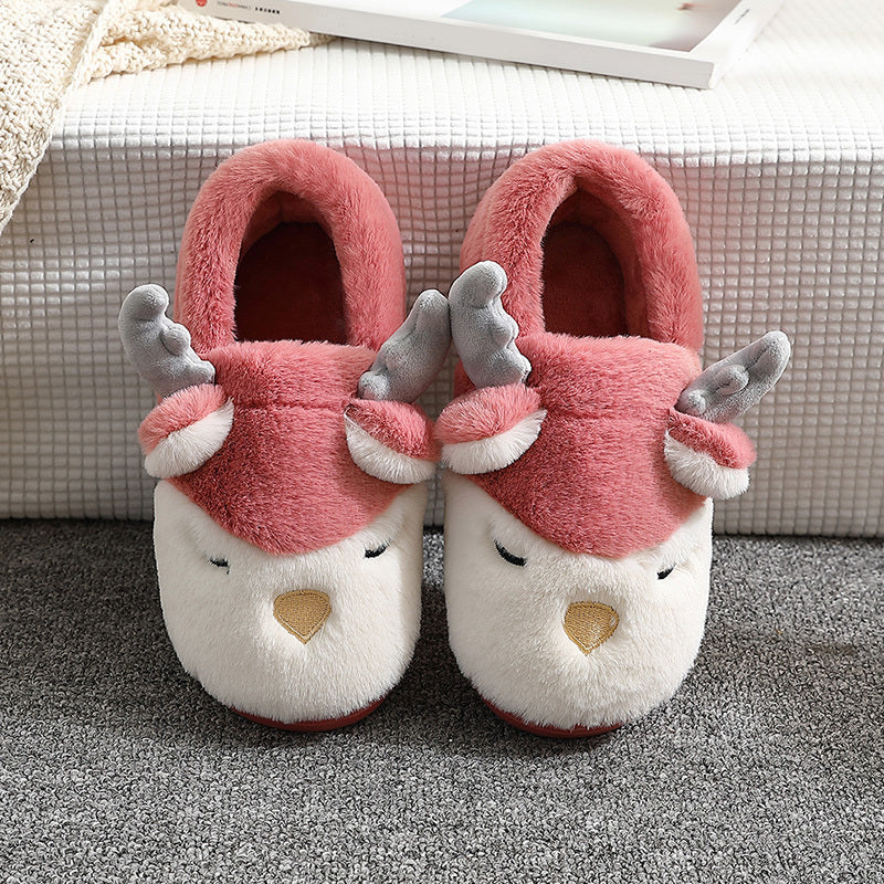 Pantoufles d'hiver pour la maison, pantoufles de chambre en peluche d'élan