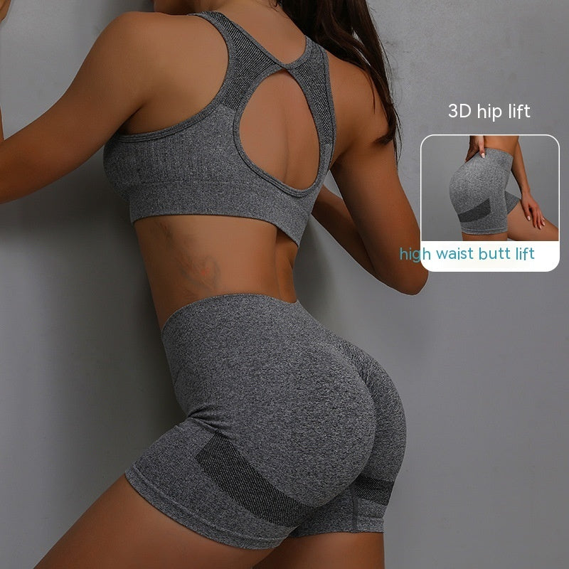 Ensemble de sport 2 pièces pour femme, short respirant rehaussant les hanches et soutien-gorge ajouré dans le dos