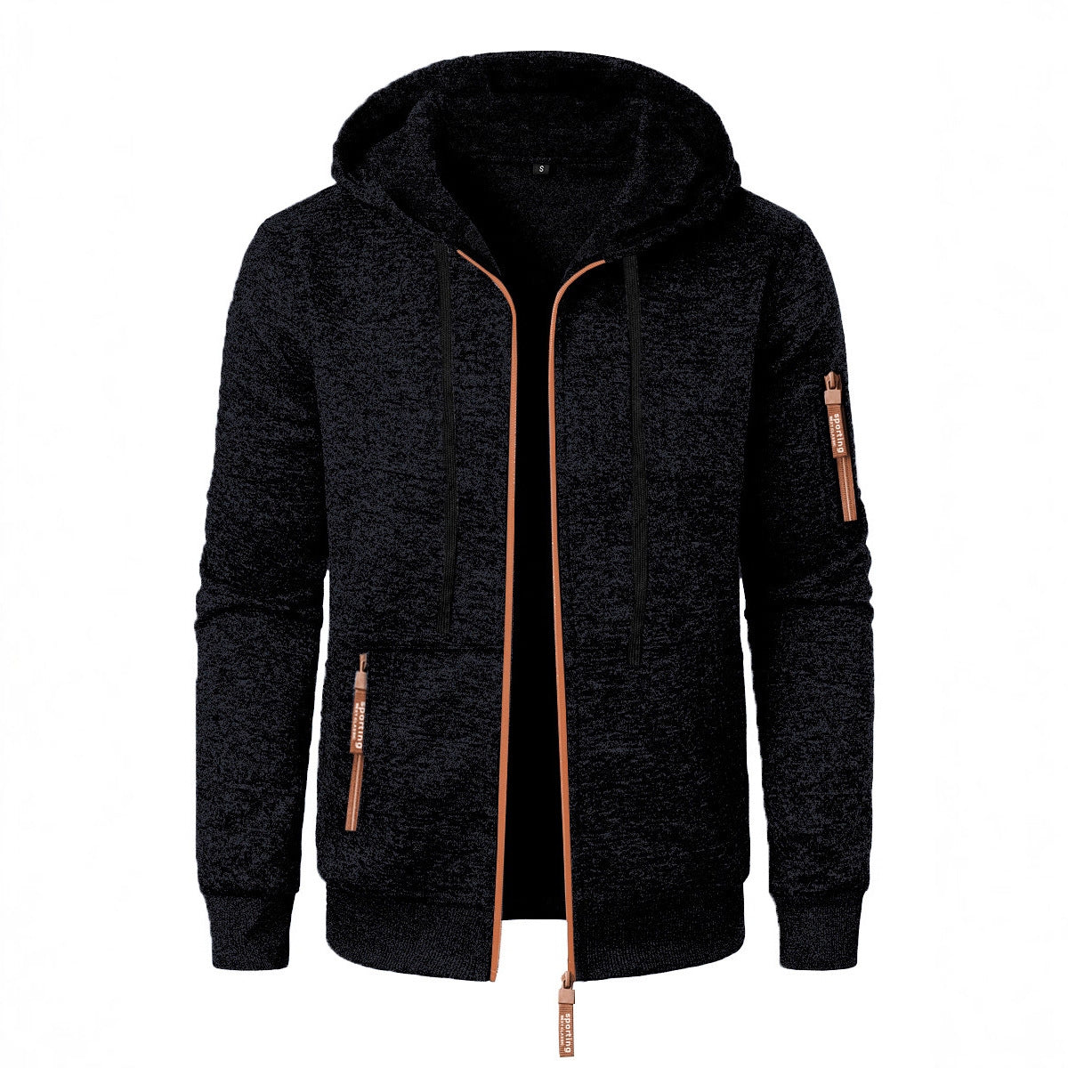Men's Sports Fitness Casual Jacquard Sweater Hooded Coat