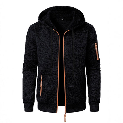 Men's Sports Fitness Casual Jacquard Sweater Hooded Coat