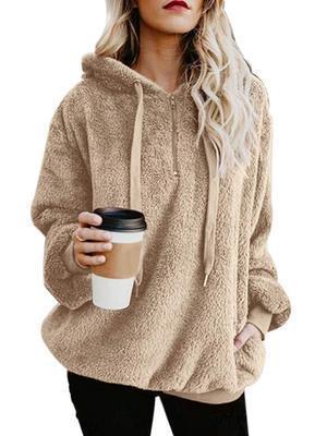 Sweat à capuche polaire à manches longues pour femme, style polaire, chaud, avec poches zippées, collection automne-hiver