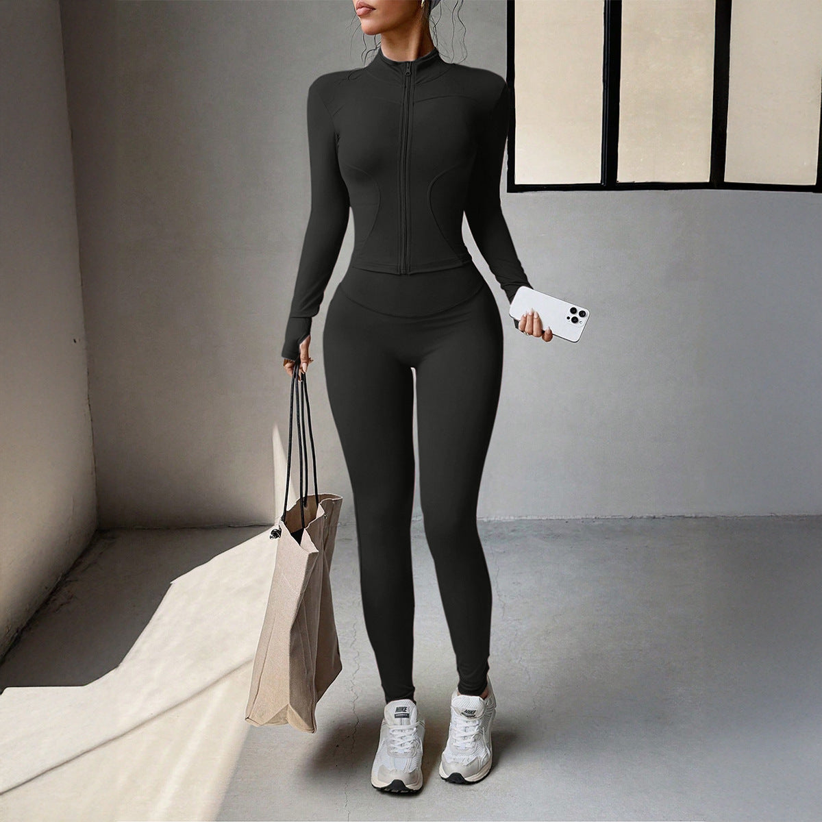 Fitness Enhancing High Elastic Yoga Set With Zipper For A Slimmer Silhouette