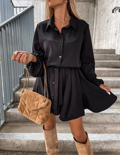 Combinaison ample décontractée à manches longues et col chemisier pour femme, vêtements de loisirs d'automne