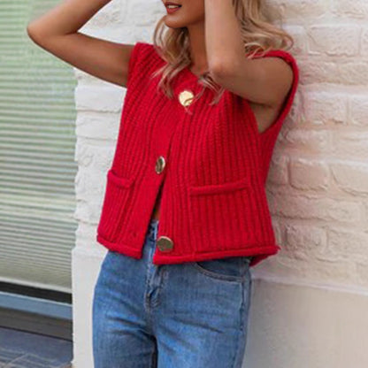 Beau cardigan rouge a bouton très stylée, mode tissu épais.