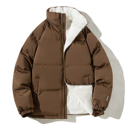 Manteau à col montant avec poches pour couple, veste épaisse et chaude en peluche pour femme et homme, vêtement d'extérieur ample