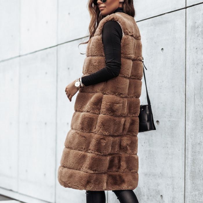 Manteau long de poils sans manches très classe pour femme chaud