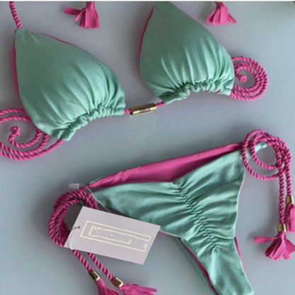 Solid Color Braided Swimsuit Multicolor European And American Bikini