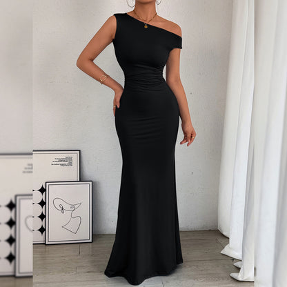 Hot Off-the-shoulder Waist Pleated Sleeveless Sexy Dress