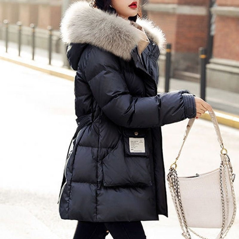 Womens Mid-Length Slim-Fit Plus-Thickness Fashionable Padded Down Jacket For Shorter Statures