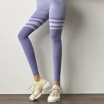 Legging de fitness à rayures taille haute pour le contrôle du ventre, pantalon de yoga, d'entraînement et de course à pied