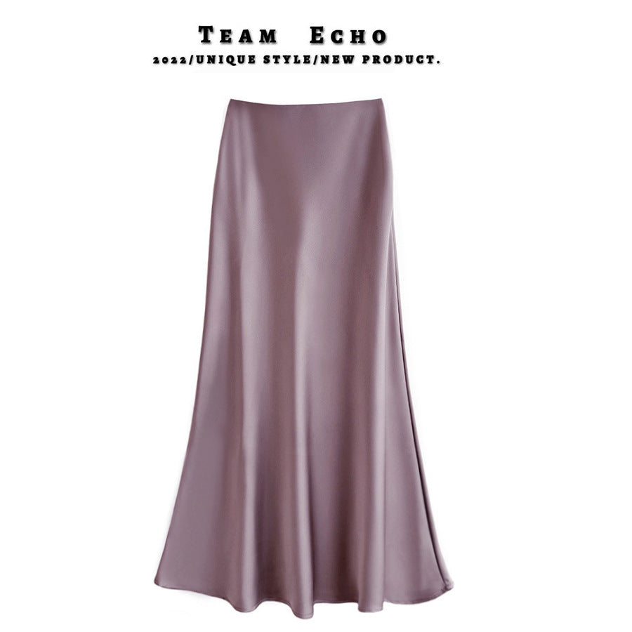 High Waist Slimming Mid-length Satin Acetate Silky Skirt