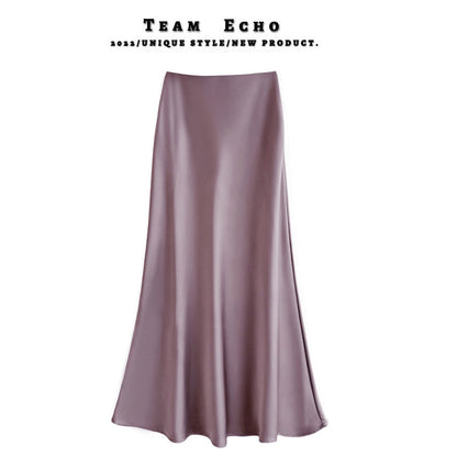 High Waist Slimming Mid-length Satin Acetate Silky Skirt